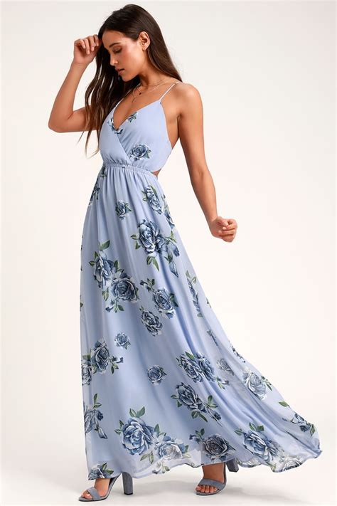 Cute Light Blue Floral Print Dress - Maxi Dress - Backless Dress - Lulus