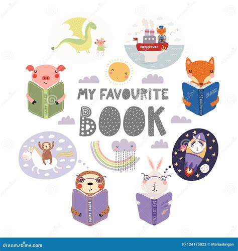 Cute Animals Reading Books Set Stock Vector - Illustration of animal ...