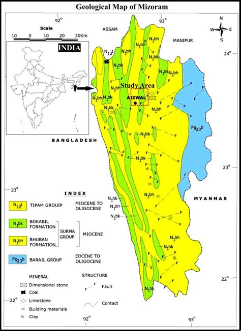 | Geological map of Mizoram showing the study area. 21 | Download ...