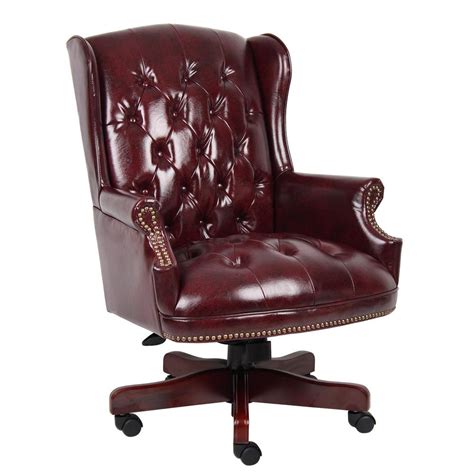 Boss Office Products BOSS Office Back Burgundy High Vinyl Wing Back Button Tufted Traditional ...