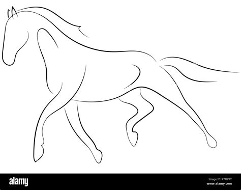 Black line horse on white background. Running horse sketch style. Vector graphic icon animal ...