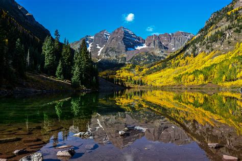 Maroon Bells during peak fall colors - Maroon Lake and the Maroon Bells (14,000FT) during peak ...