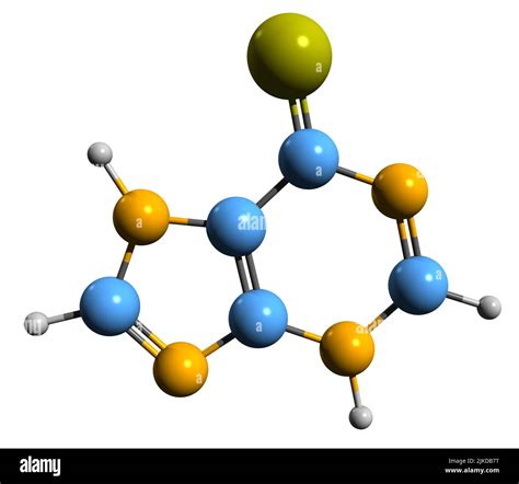 3D image of Mercaptopurine skeletal formula - molecular chemical structure of medication 6 ...