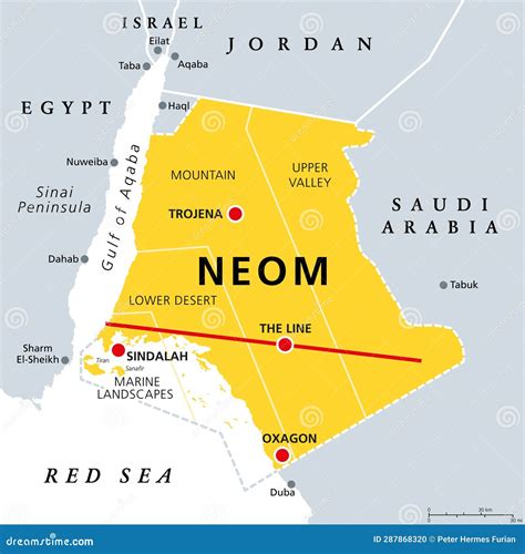 Regions And Places Of NEOM, Planned Smart City In Saudi Arabia, Political Map Vector ...