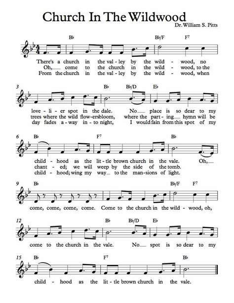 Free Lead Sheet – Church In The Wildwood | Gospel song lyrics ...