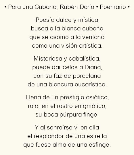 Para una Cubana, Rubén Darío: Poema original en análisis