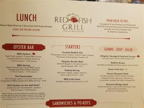 Menu at Red Fish Grill restaurant, New Orleans