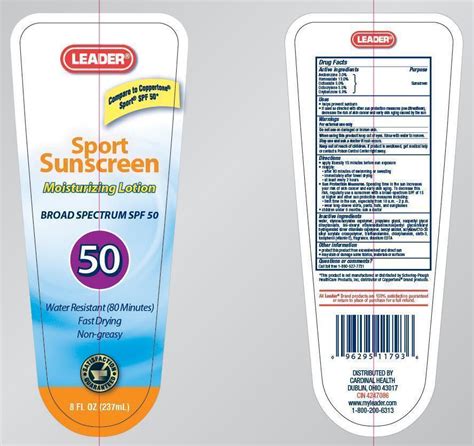 BUY Avobenzone, Homosalate, Octisalate, Octocrylene, Oxybenzone - Sport Sunscreen Spf 50 (Leader ...