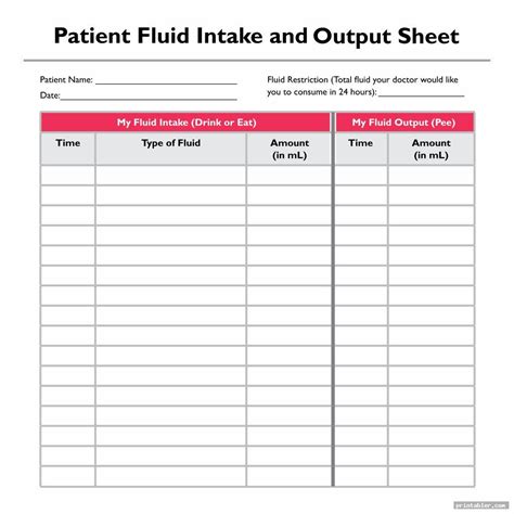 Measuring Intake And Output Chart