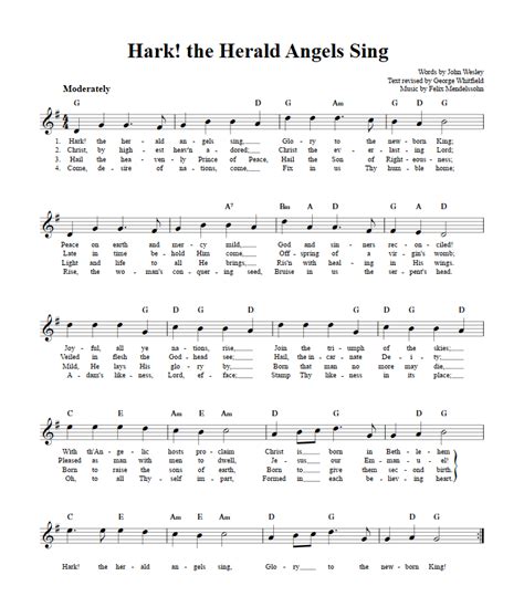 Hark! the Herald Angels Sing C Instrument Sheet Music (Lead Sheet) with Chords and Lyrics