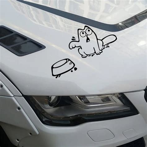 1 pcs Cat Car Sticker Hungry Cat Decal Fuel Tank Cap Decor for Car Window Bumper Laptop Wall ...