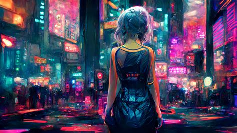 Cyberpunk Anime Girls Neon City Neon Lights Futuristic Ai Art Wallpaper - Resolution:4096x2304 ...