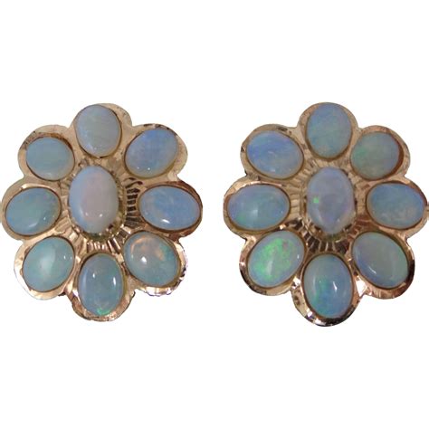 Large 14k Gold Clip On Natural Opal Earrings from mur-sadies on Ruby Lane