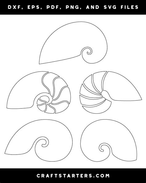 Nautilus Shell Outline Patterns: DFX, EPS, PDF, PNG, and SVG Cut Files