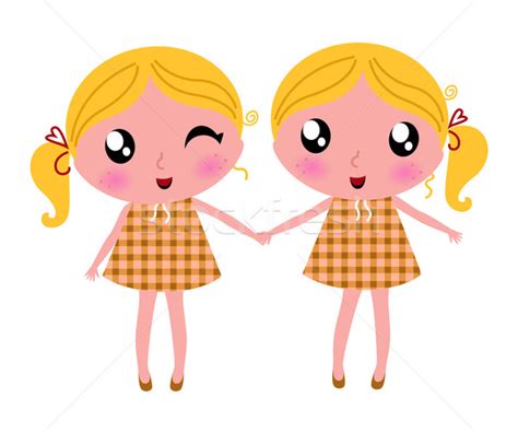 Cute little retro twins isolated on white vector illustration © lordalea (#1717106) | Stockfresh