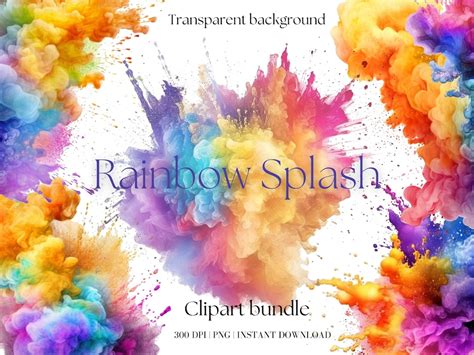 Rainbow Splash Clipart Bundle Watercolor Rainbow Clip Art Summer Colourful Png Splash of Colors ...