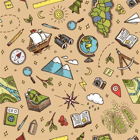 Geography Symbols Seamless Pattern. Equipments for Web Banners ...