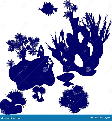 Silhouette of coral reef stock vector. Illustration of fish - 67890570