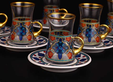 Imara Turkish Tea Set With Holder-Porcelain Saucers | FairTurk.com