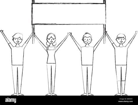 people group man and woman holding poster vector illustration sketch design Stock Vector Image ...