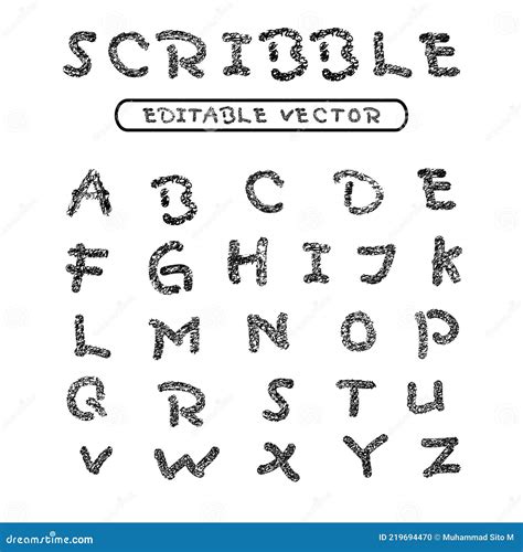 Simple Font Scribble Alphabet for Editable Font Stock Vector - Illustration of sketch, texture ...