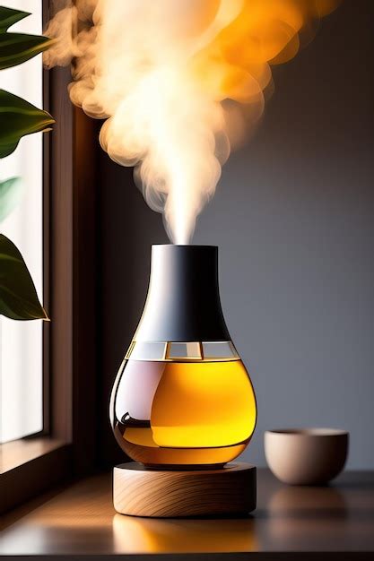 Premium AI Image | Aroma oil diffuser on table against in minimalist bedr