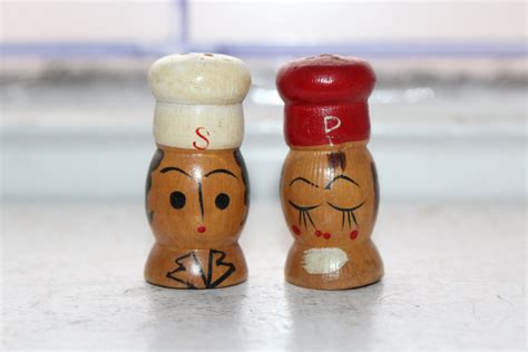 Vintage Salt and Pepper Shakers 1950s Wood Chefs