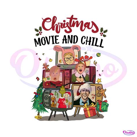 Vintage Christmas Movie And Chill Characters PNG Download