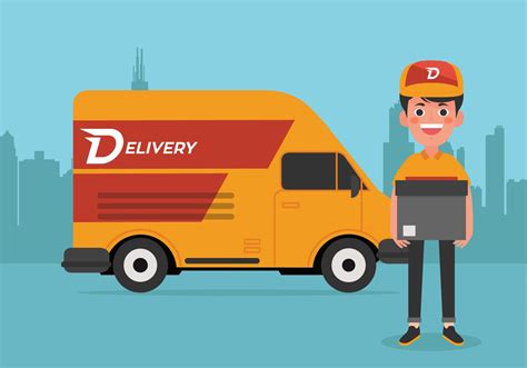 Delivery Man and Yellow Truck 101522 Vector Art at Vecteezy