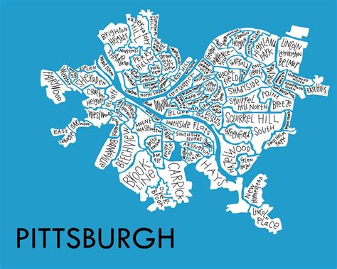 Pittsburgh City Neighborhood Map Hand-drawn Print - Etsy