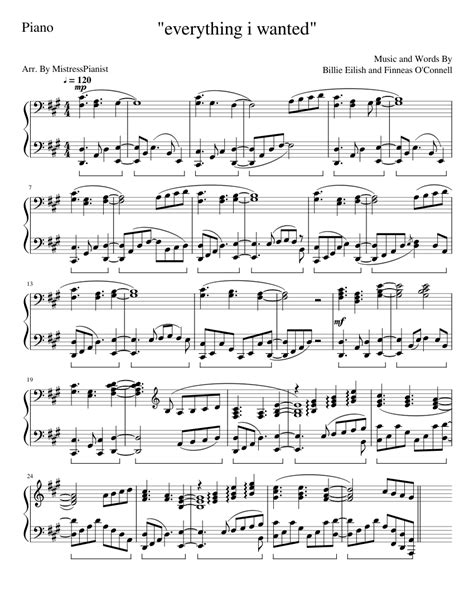 "everything i wanted" - Billie Eilish (Piano Accompaniment) Sheet music for Piano | Download ...