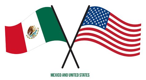 Mexico And United States Flags Crossed And Waving Flat Style Official ...