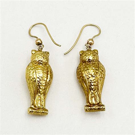 Vintage Detailed Owl Earrings in 9ct Gold - Artedeco - Online Antiques