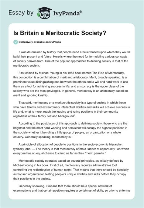 Is Britain a Meritocratic Society? - 2067 Words | Essay Example