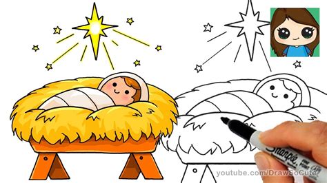 How to Draw Baby Jesus EASY Star of Bethlehem Nativity Scene