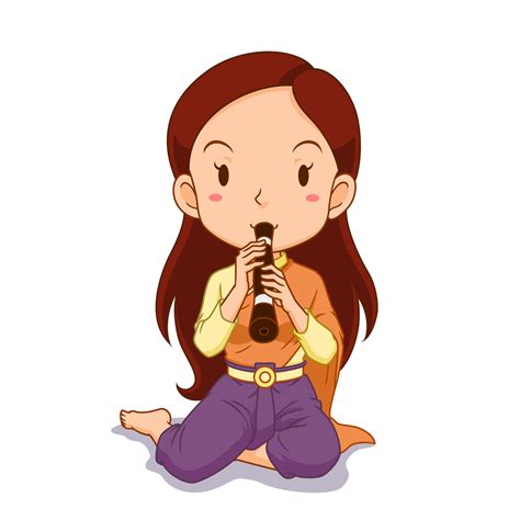 Cartoon character of girl playing Thai traditional clarinet. 4903122 Vector Art at Vecteezy