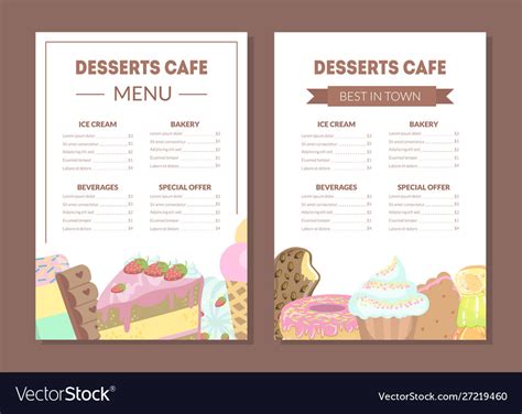 Desserts cafe menu template kids food ice Vector Image