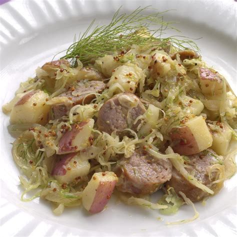 smoked sausage casserole with sauerkraut and potatoes