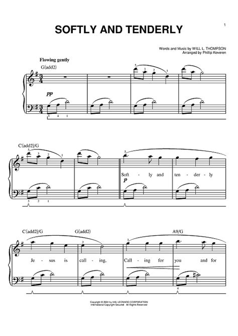 Softly And Tenderly" Sheet Music for Easy Piano - Sheet Music Now