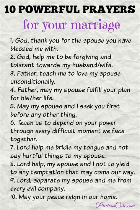 the ten powerful prayers for your marriage, written in purple ink on ...