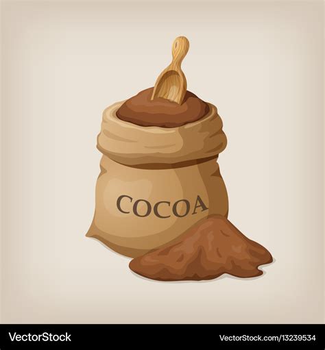 Bag of freshly ground cocoa cocoa powder wooden Vector Image