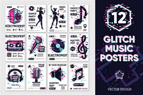 Glitch Music Posters | Object Illustrations ~ Creative Market