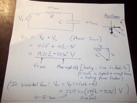 In a series RC circuit, 12 V(rms) is measured across the resistor and ...