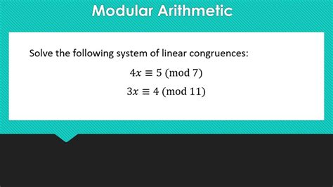 Modular Arithmetic - solving a system of linear congruences - YouTube