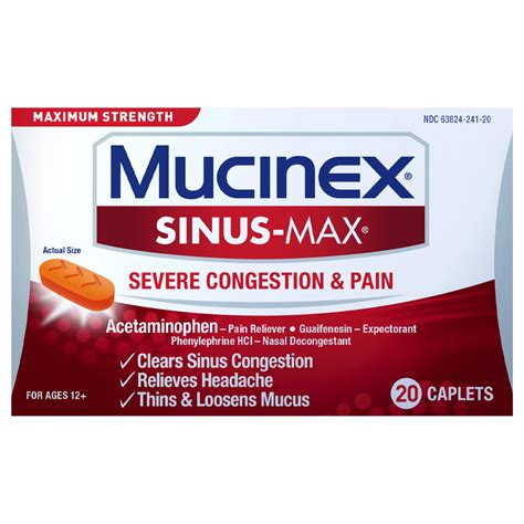 Mucinex Sinus-Max Severe Congestion Relief Maximum Strength Caplets ...