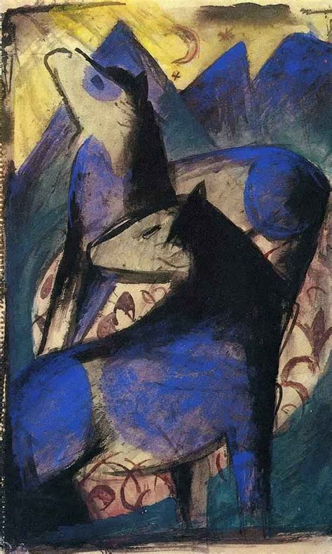 Two Blue Horses By Franz Marc Print or Painting Reproduction