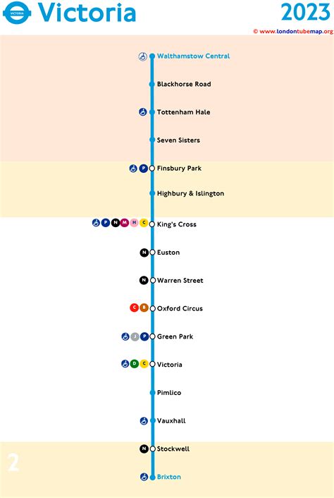 Map of the Victoria Line (Cyan line). Updated 2023.