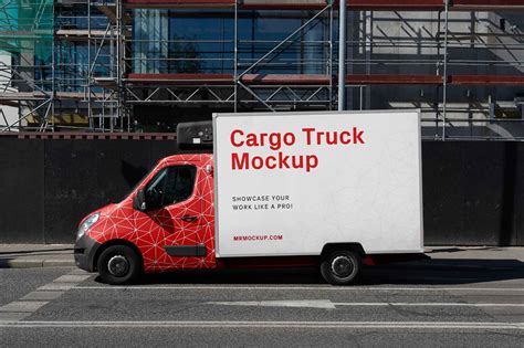 Side view of Cargo Truck Mockup Free PSD - PsFiles