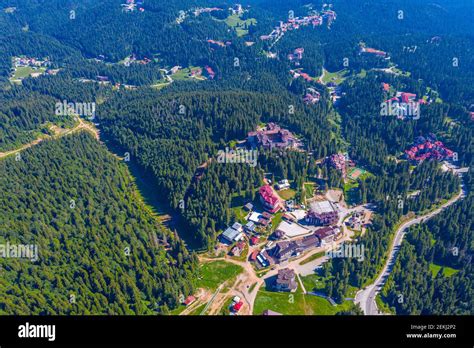 Aerial view of Pamporovo village during summer in Bulgaria Stock Photo ...