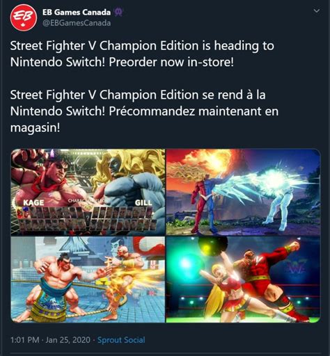 Street Fighter V: Champion Edition is Coming to Nintendo Switch, EB Games Canda Leak Says